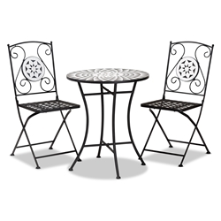 Baxton Studio Callison Modern and Contemporary Black Finished Metal and Multi-Colored Glass 3-Piece Outdoor Dining Set